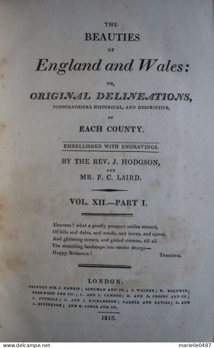 1813 - The Beauties Of England And Wales. Northumberland - Nottingamshire - 1800-1849