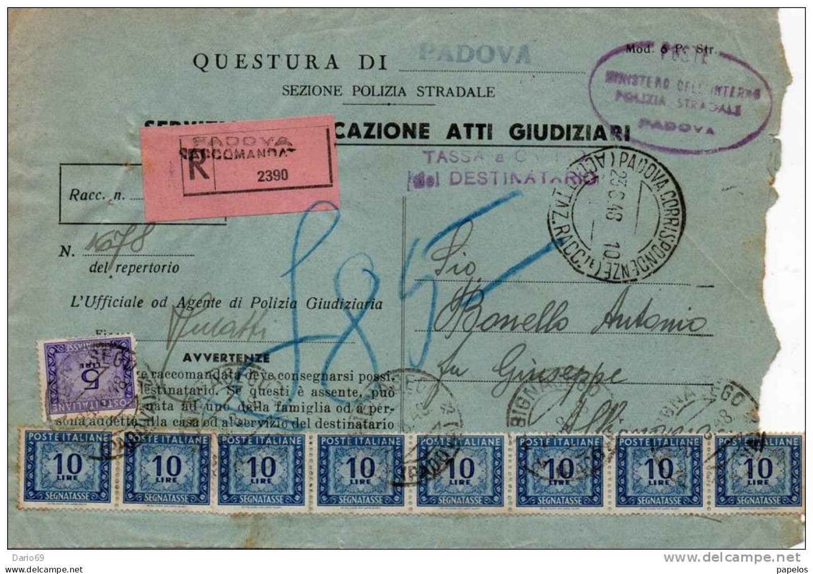 1948  LETTERA CON ANNULLO PADOVA - Impuestos