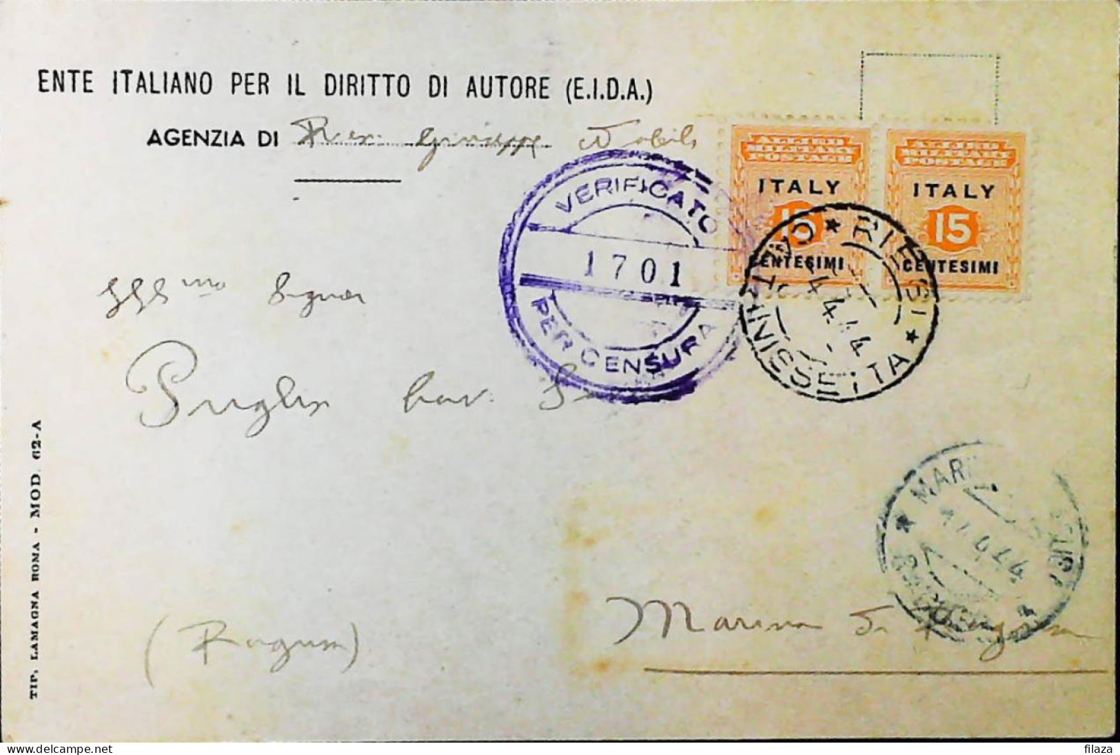 ITALIA - OCCUPAZIONI- AMGOT SICILIA 1941 Cartolina - S6007 - Occ. Anglo-américaine: Sicile