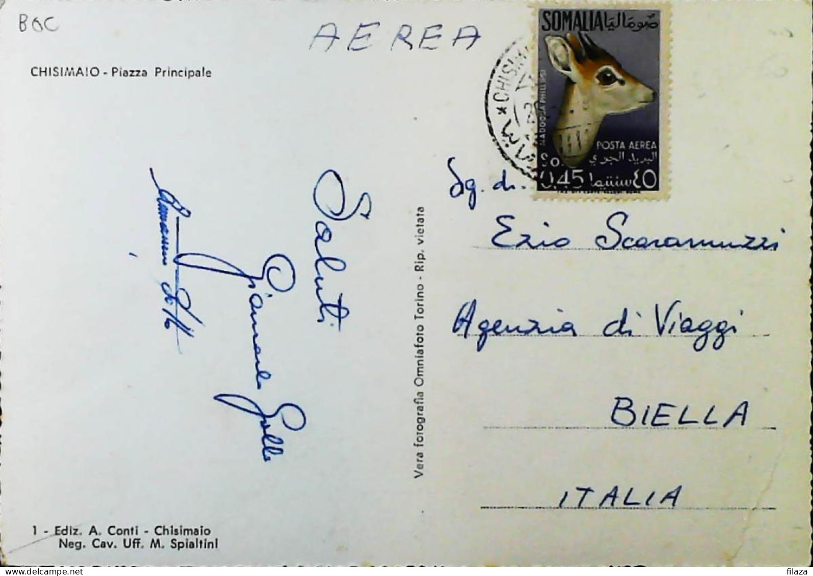 ITALIA - SOMALIA AFIS Cartolina Da CHISIMAIO  1950 - S6020 - Somalia (AFIS)