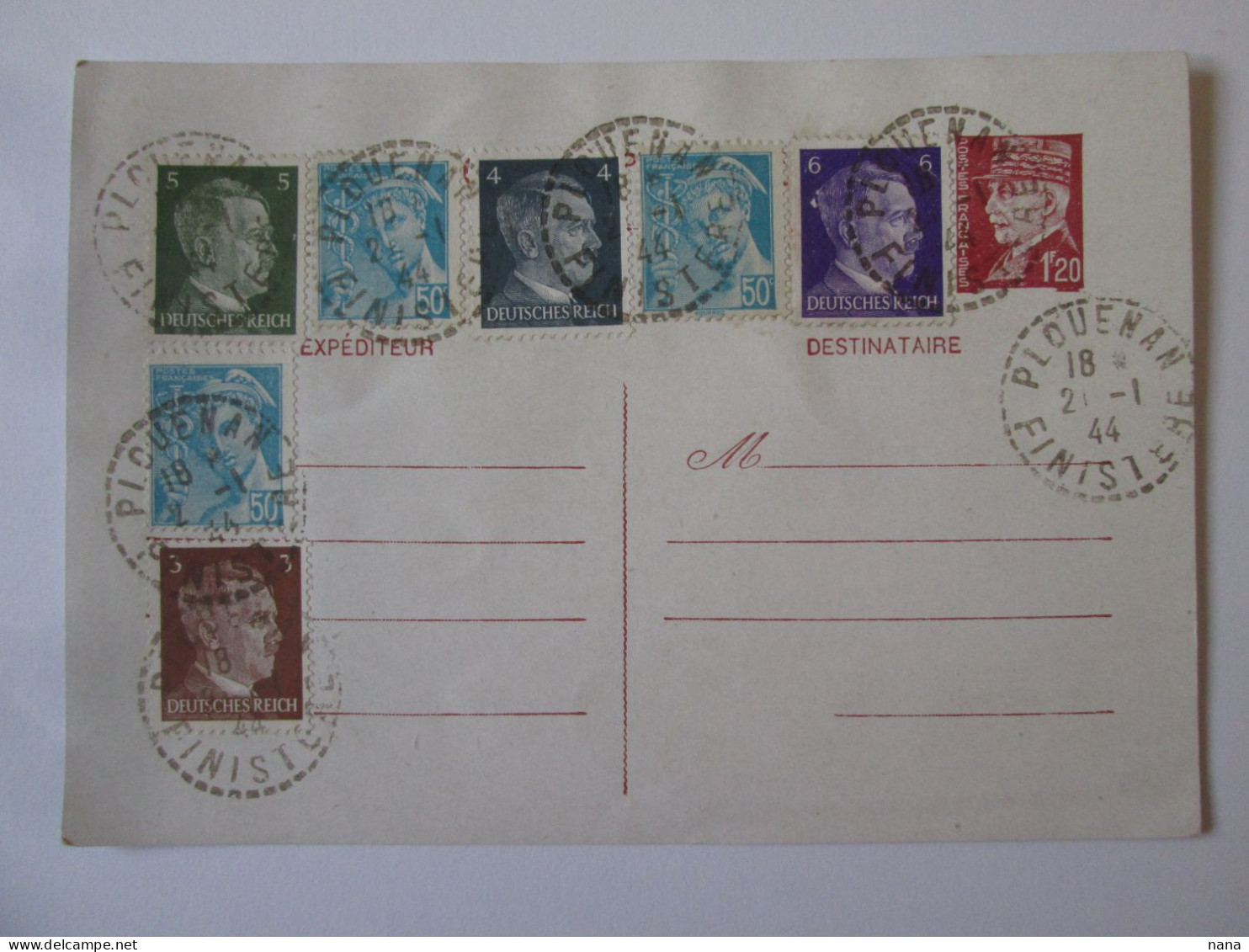 France Collector Entier Postal/stationery Postcard Plouenan Finistere 1944 - Privatganzsachen