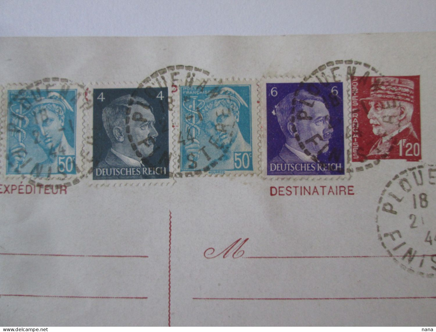 France Collector Entier Postal/stationery Postcard Plouenan Finistere 1944 - Enteros Privados