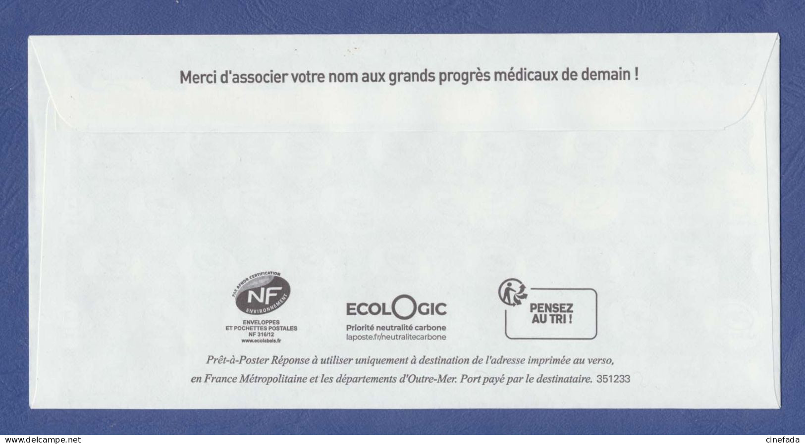 INSTITUT PASTEUR Postréponse Neuf. Autorisation 52784, 20g Validité Permanente. Dos 351223. - PAP: Antwort/Marianne L'Engagée