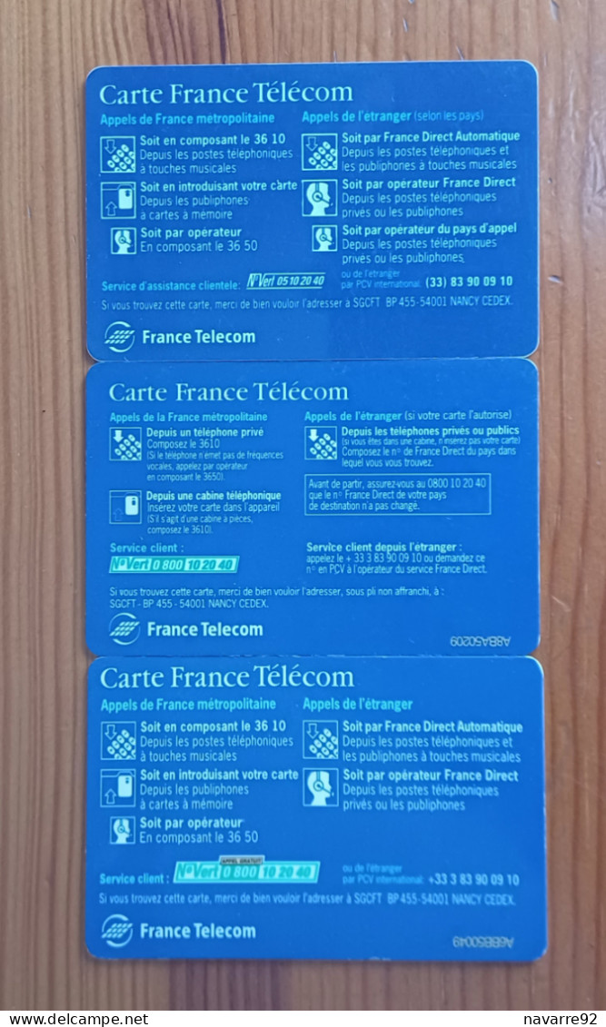 LOT DE 3 ANCIENNES CARTES A PUCES DIFFERENTES FRANCE TELECOM B.E !!! - Other & Unclassified