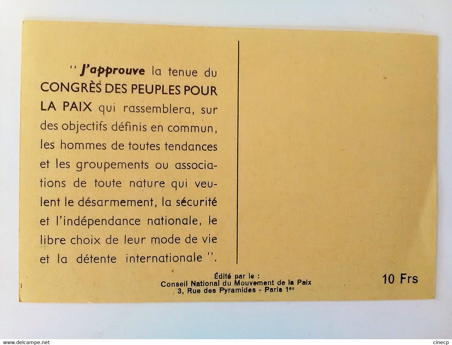 Carte Originale Illustrée Par Pablo Picasso Pour Le Congrès Des Peuples Pour La Paix 1952 Colombe - Picasso