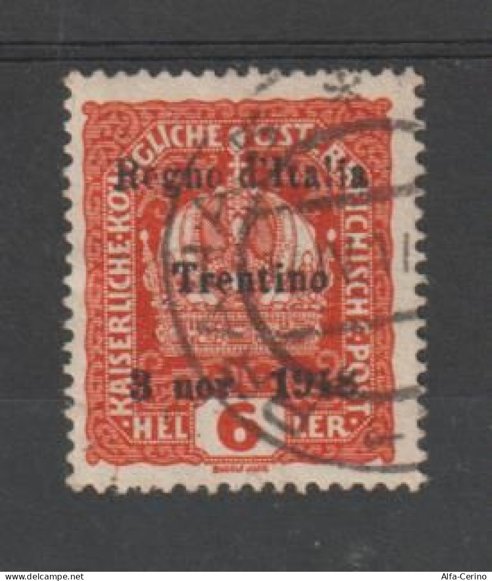 TRENTINO - A. A.:  1918  SOPRASTAMPATO  -  6 H. ARANCIO  US. -  SASS. 3 - Trentino