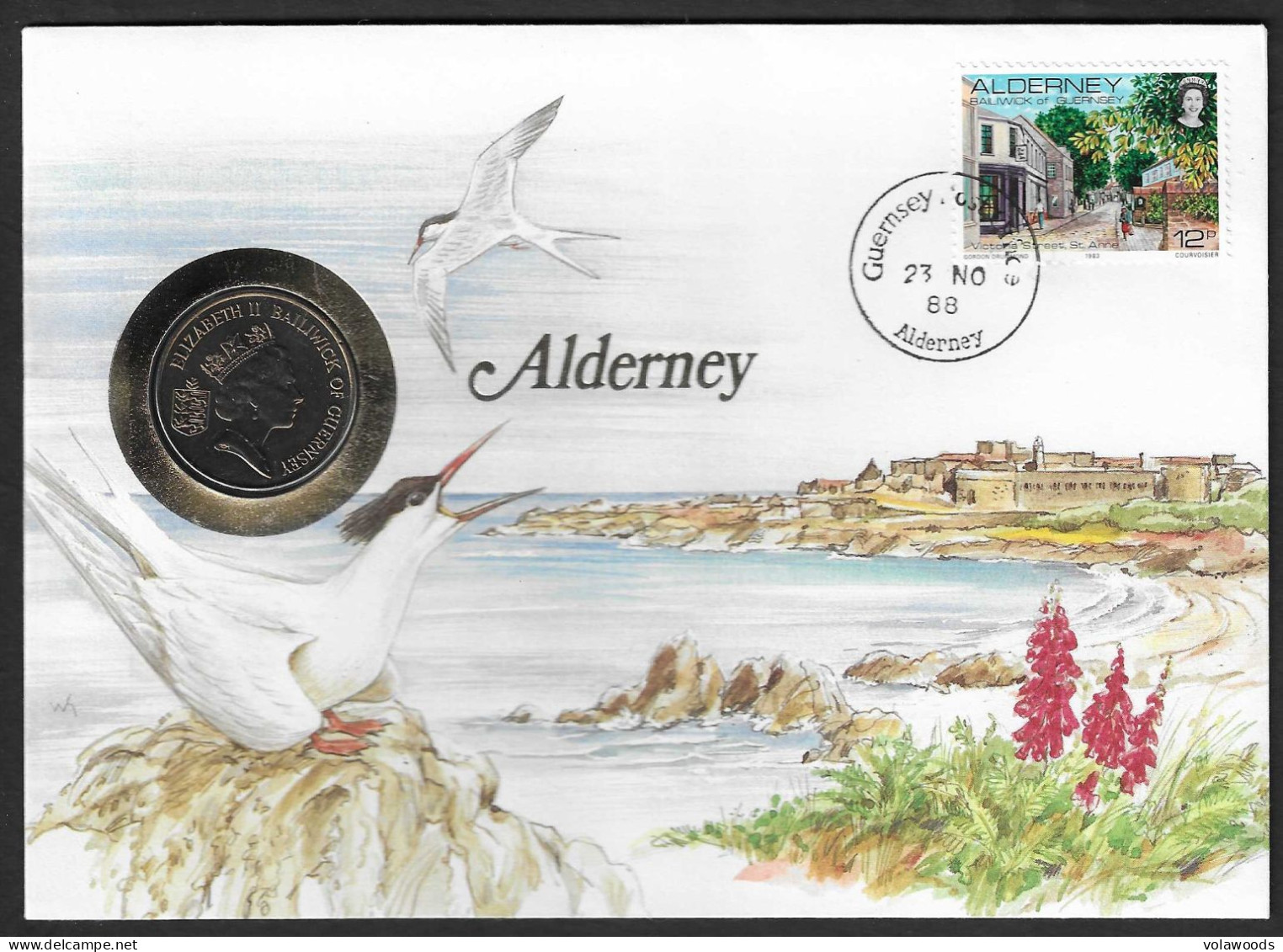 Alderney - Busta Commemorativa Con Moneta FdC Da 10 Pence Km43.1 - 1988 - Islas Del Canal