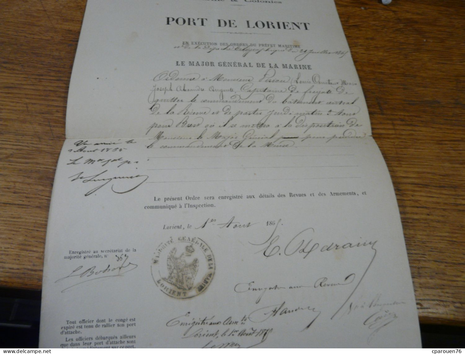 carrière militaire officier marine royale et empire 1833 1869 Piriou Louis Contant Marie Toulon Lorient Brest Fourrier
