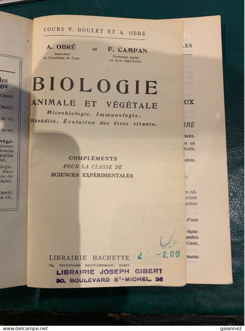 Biologie Animale Et Végétale (classe Sciences Expérimentales)1947 - 12-18 Ans