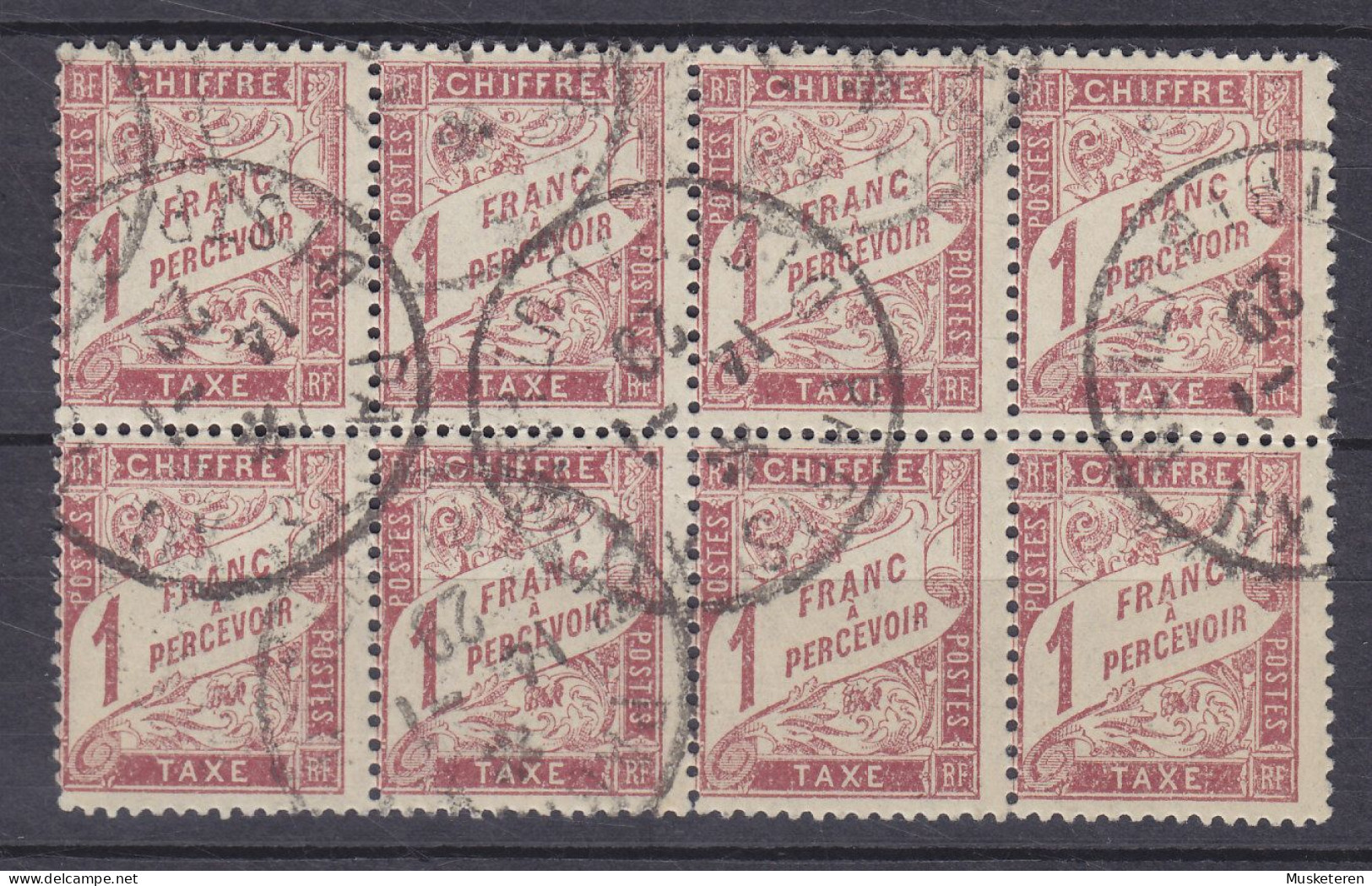 France 1921/26 Mi. 50, 1 Fr. Taxe Porto Postage Due PARIS 1929 Cancel 8-Block (2 Scans) - Afgestempeld