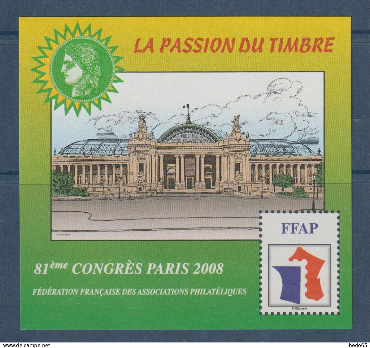 BLOC SOUVENIR  F.F.A.P  ANNEE 2008 N° 2  NEUF** LUXE SANS CHARNIERE / Hingeless / MNH - FFAP