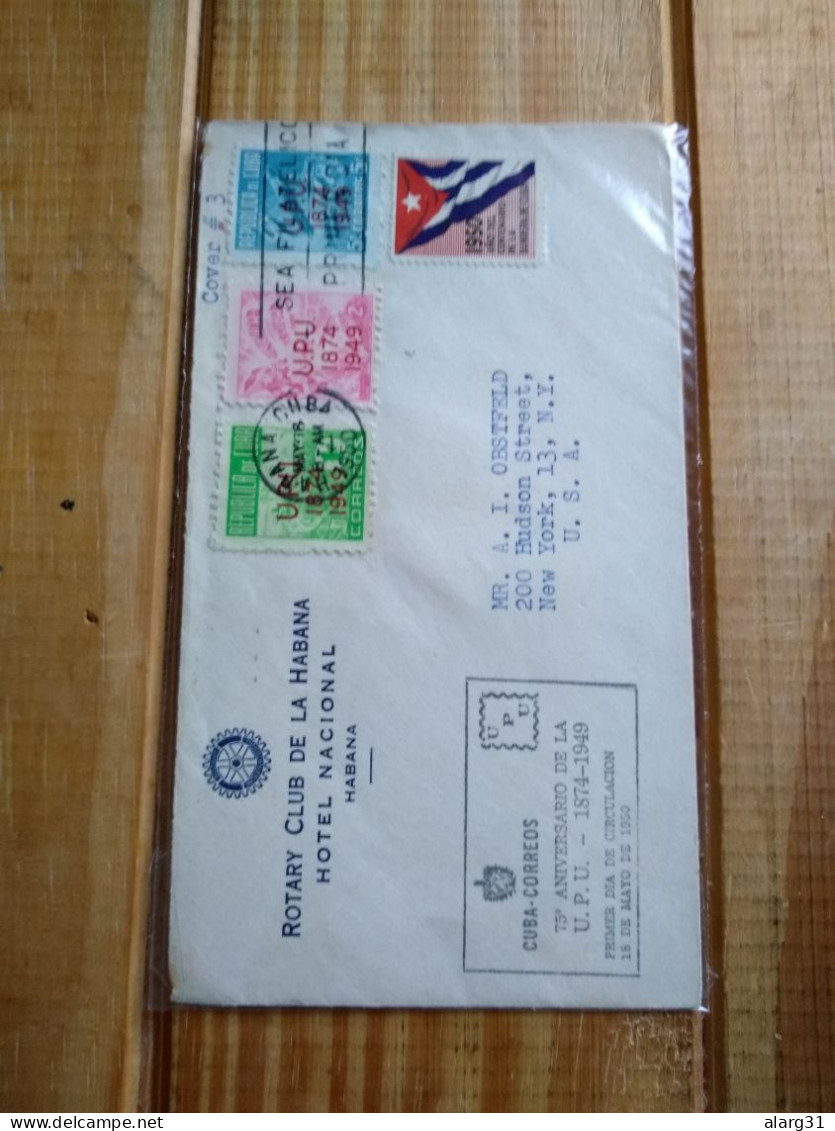Cuba To Usa.upu 75 Years Ovpts.fdpmk Illustrated.flag Seal.rotary Club Cover - Briefe U. Dokumente