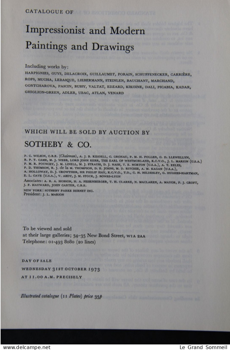 Sotheby&Co: 31/10/1973 Catalogue Of Impressionist And Modern Paintings & Drawings + Price List - Zeitschriften & Kataloge