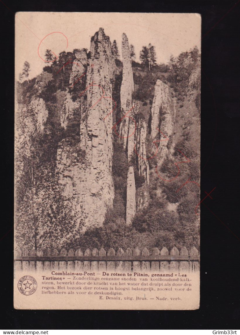 Comblain-au-Pont - De Rotsen Te Pitain, Genaamd "Les Tartines" - Postkaart - Comblain-au-Pont