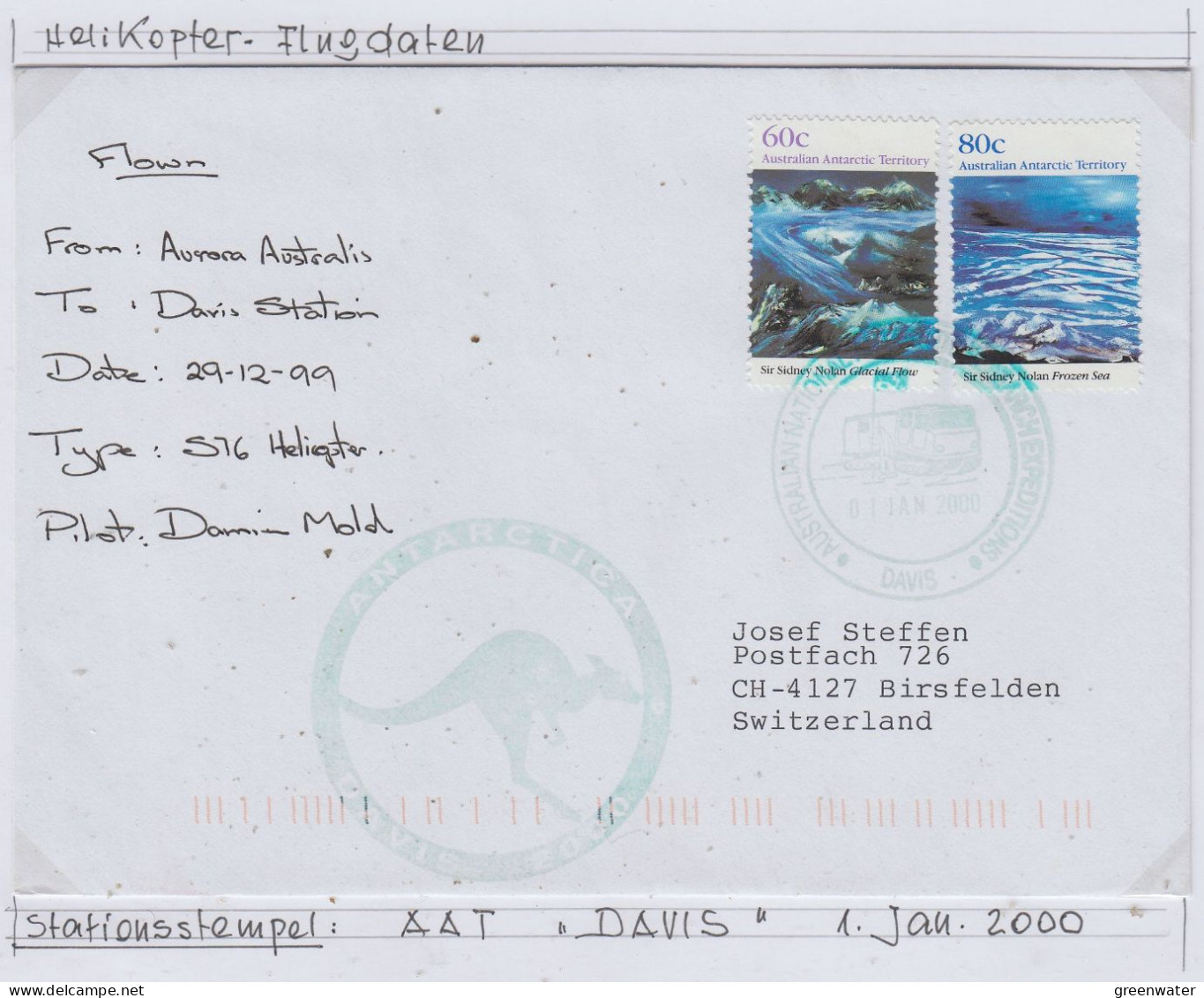 AAT Davis Heli Flight From Aurora Australis To Davis 29.12.1999 (AS152C) - Briefe U. Dokumente