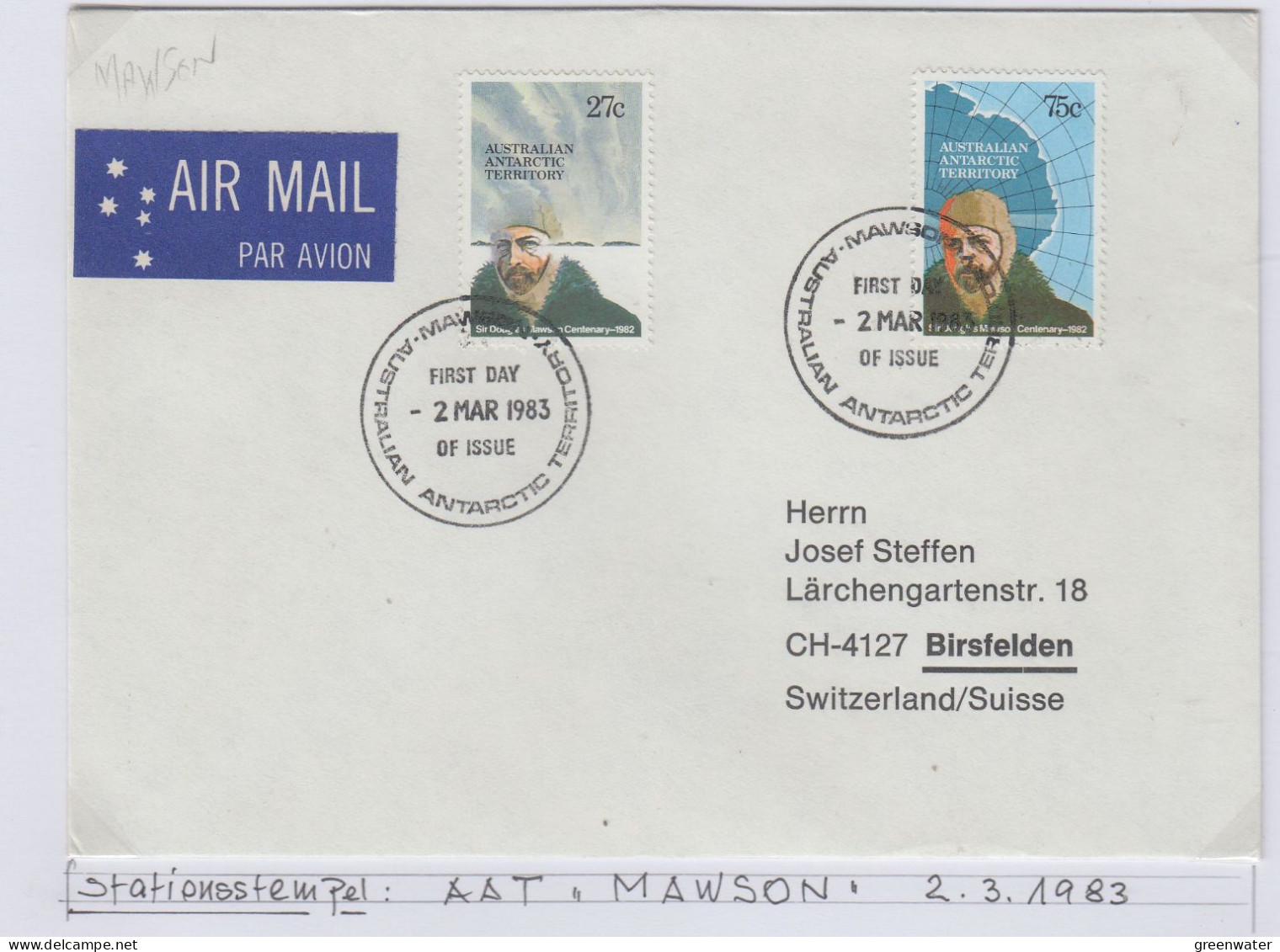 AAT Douglas Mawson Centenary 2v FDC Ca Mawson 2.3.1983 (AS153A) - FDC