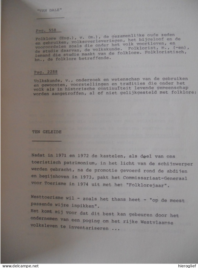 SPIEGEL VAN HET WESTVLAAMSE VOLKSLEVEN - Folklore Jaar 1974 / Westtoerisme Brugge Volkskunde West-vlaanderen - Historia