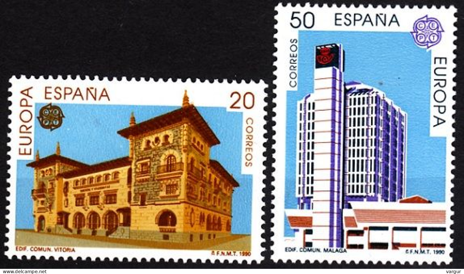 SPAIN 1990 EUROPA: Post Offices, Architecture. Complete Set, MNH - 1990