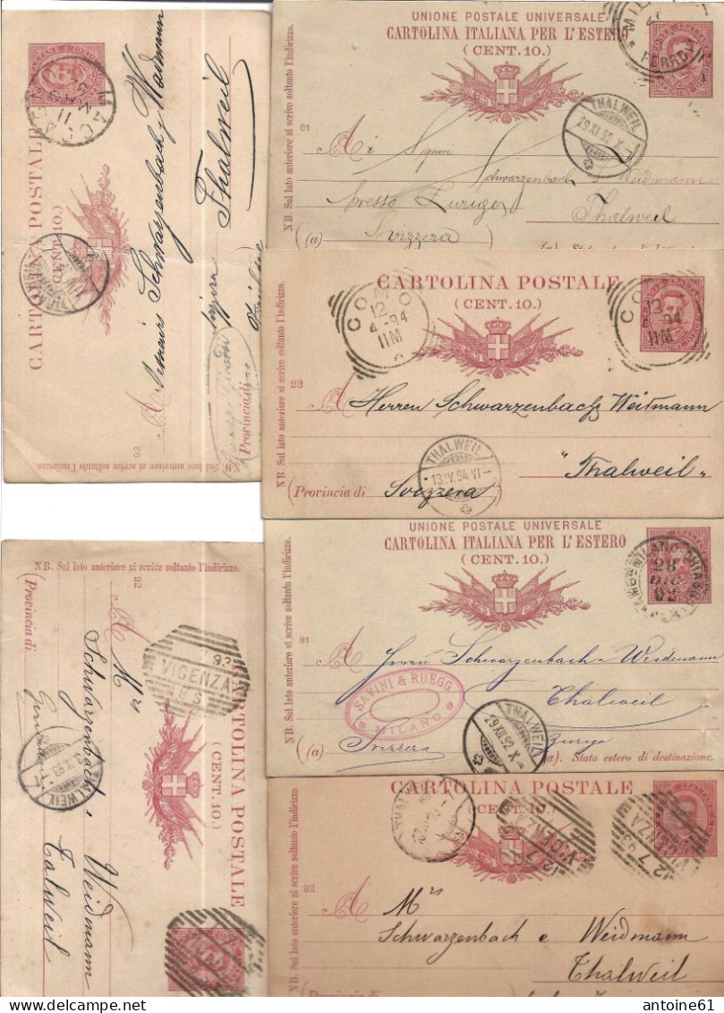 Lot De  16  - De Italie Vers Suisse 1892 -1893 -1894 -Entier Postal - Entero Postal