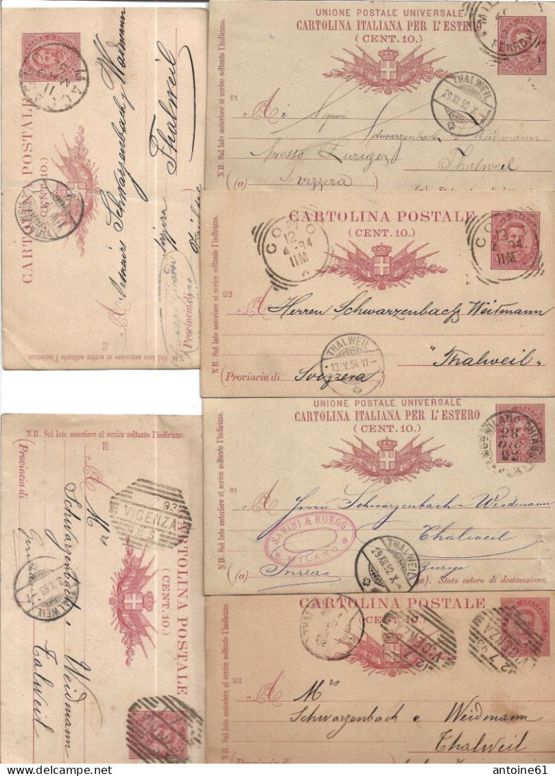 Lot De  16  - De Italie Vers Suisse 1892 -1893 -1894 -Entier Postal - Entiers Postaux