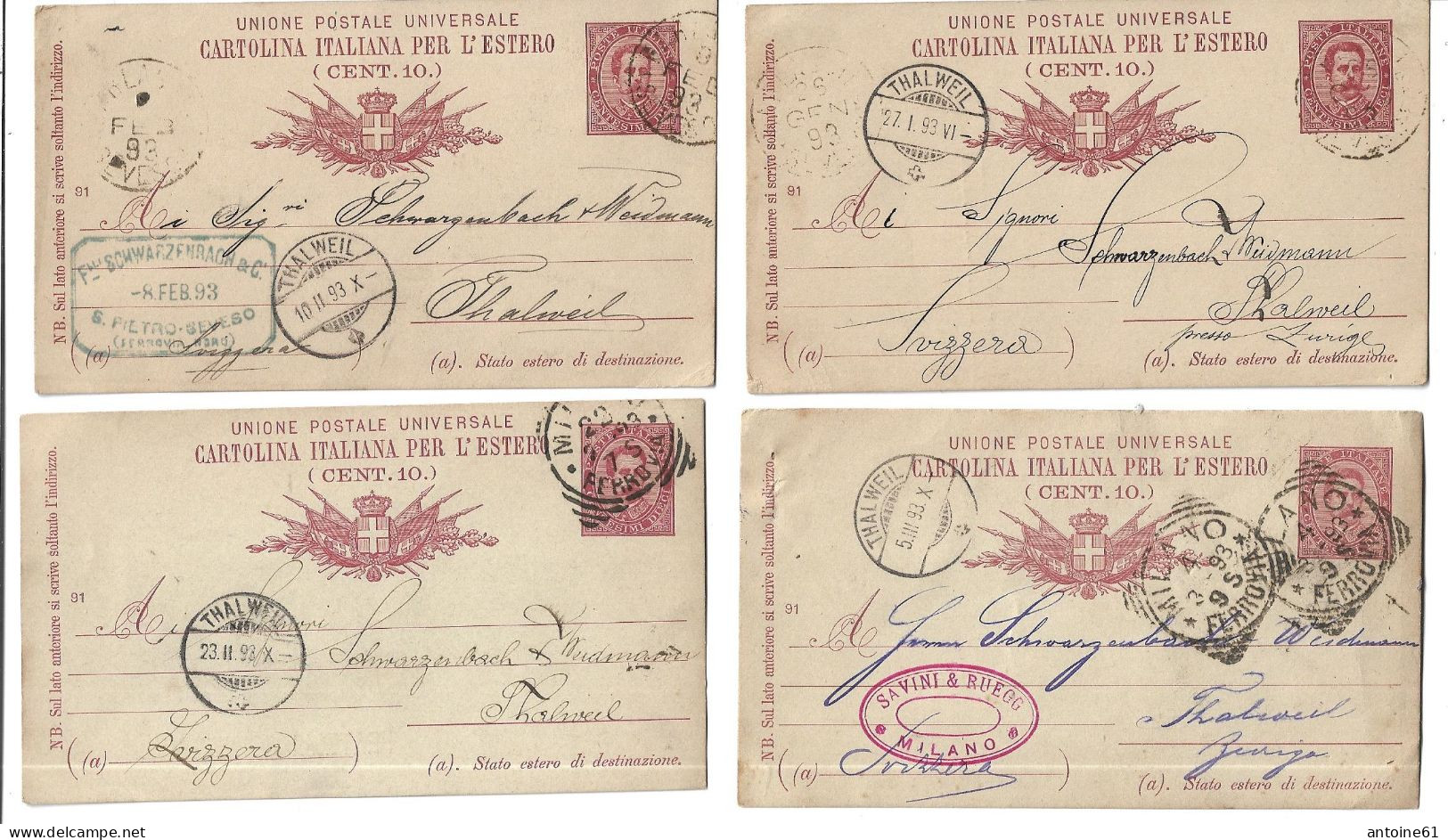 Lot De  16  - De Italie Vers Suisse 1892 -1893 -1894 -Entier Postal - Interi Postali
