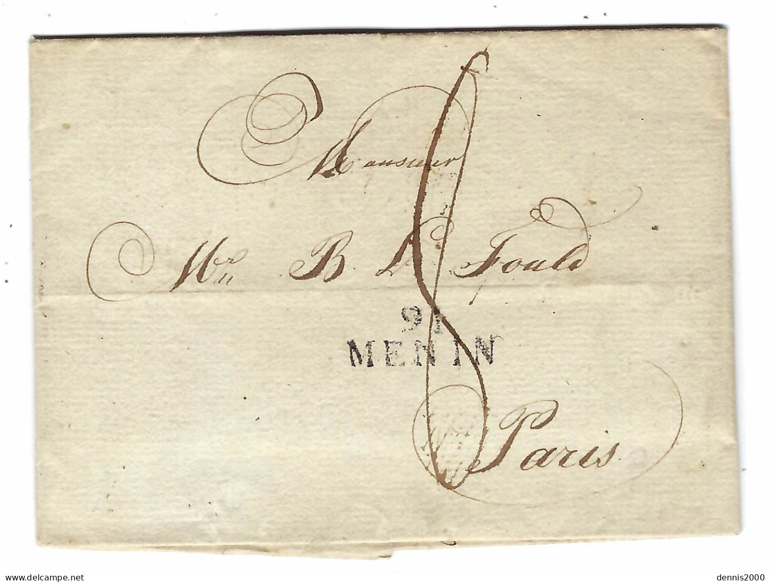 1810 - Lettre De 91 / MENIN  ( La Lys ) 23 Mm Noir Taxe 8 D Pour Paris - 1794-1814 (Période Française)