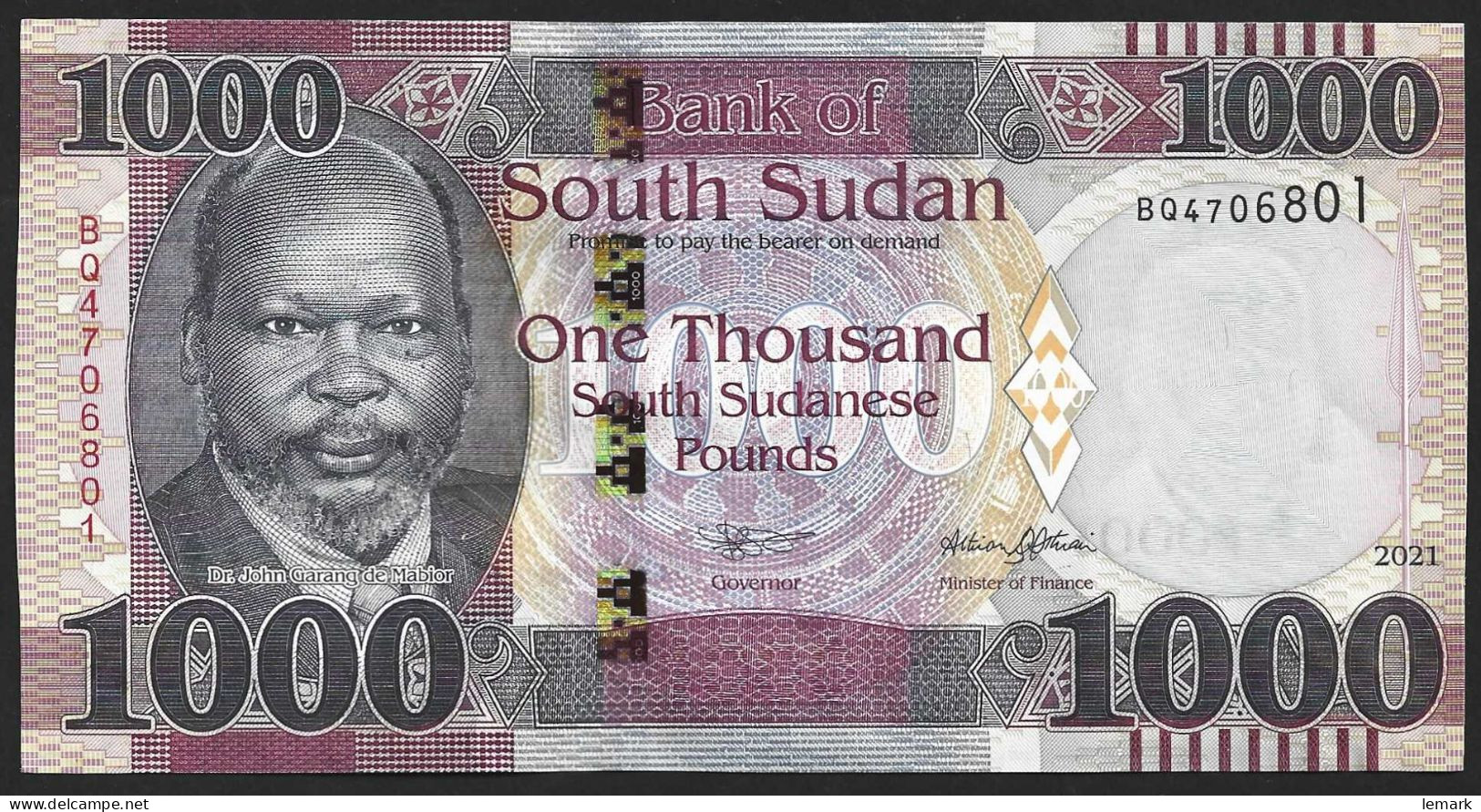 South Sudan 1000 Pounds 2021 P17 UNC - Sudán Del Sur