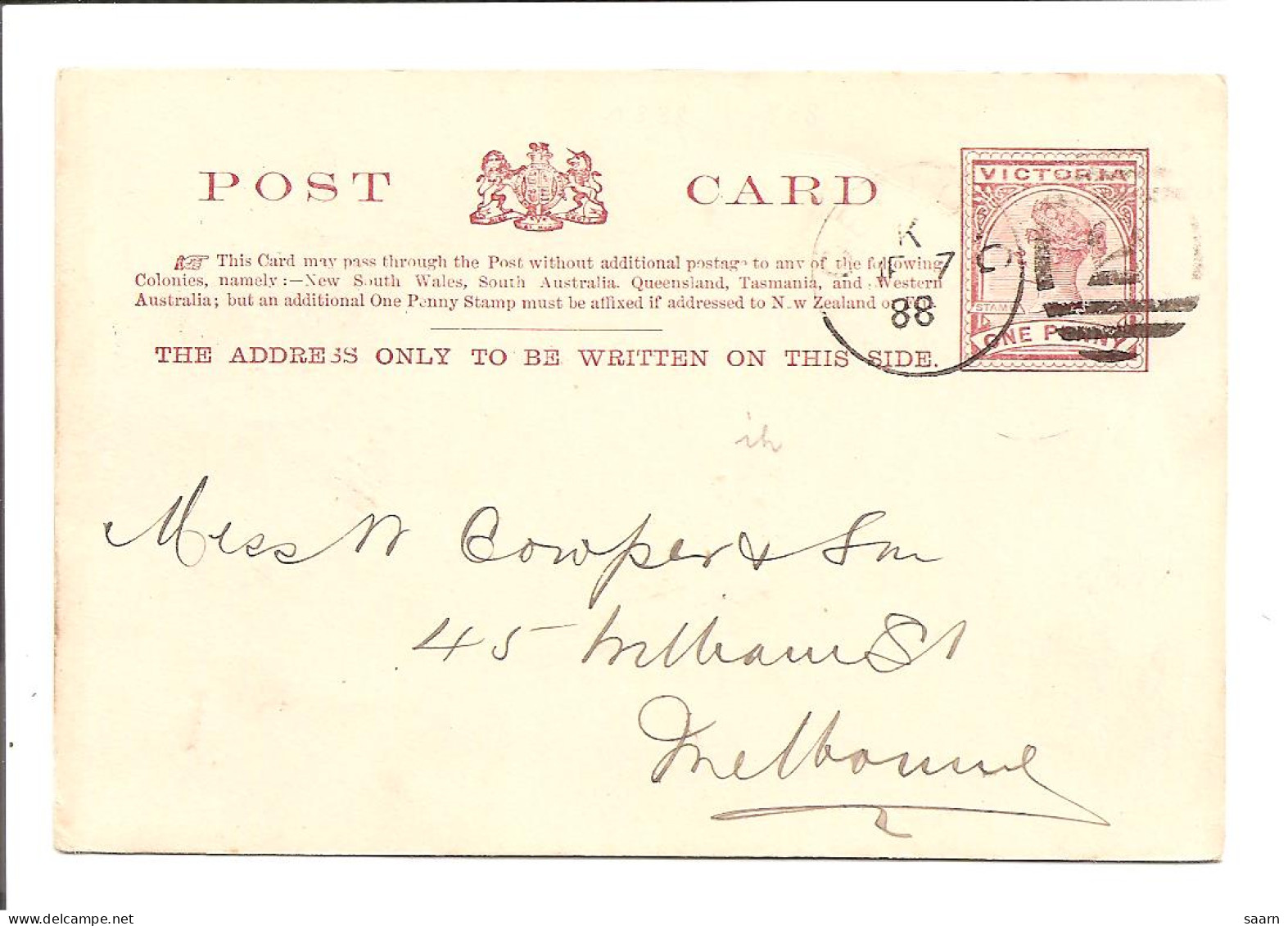 Victoria  P 8 -  1 P. Bedarfs-Ganzsache  Im Inland Nach Melbourne  - Postal Stationery