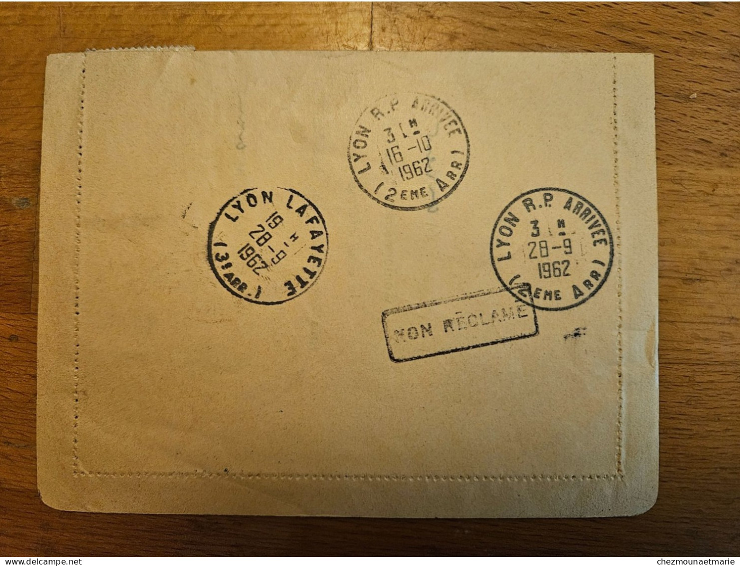1962 REC 193 LYON GROLEE  N°1317 RETOUR ARRIVEE NON RECLAME CAD ENVELOPPE - Lettres & Documents