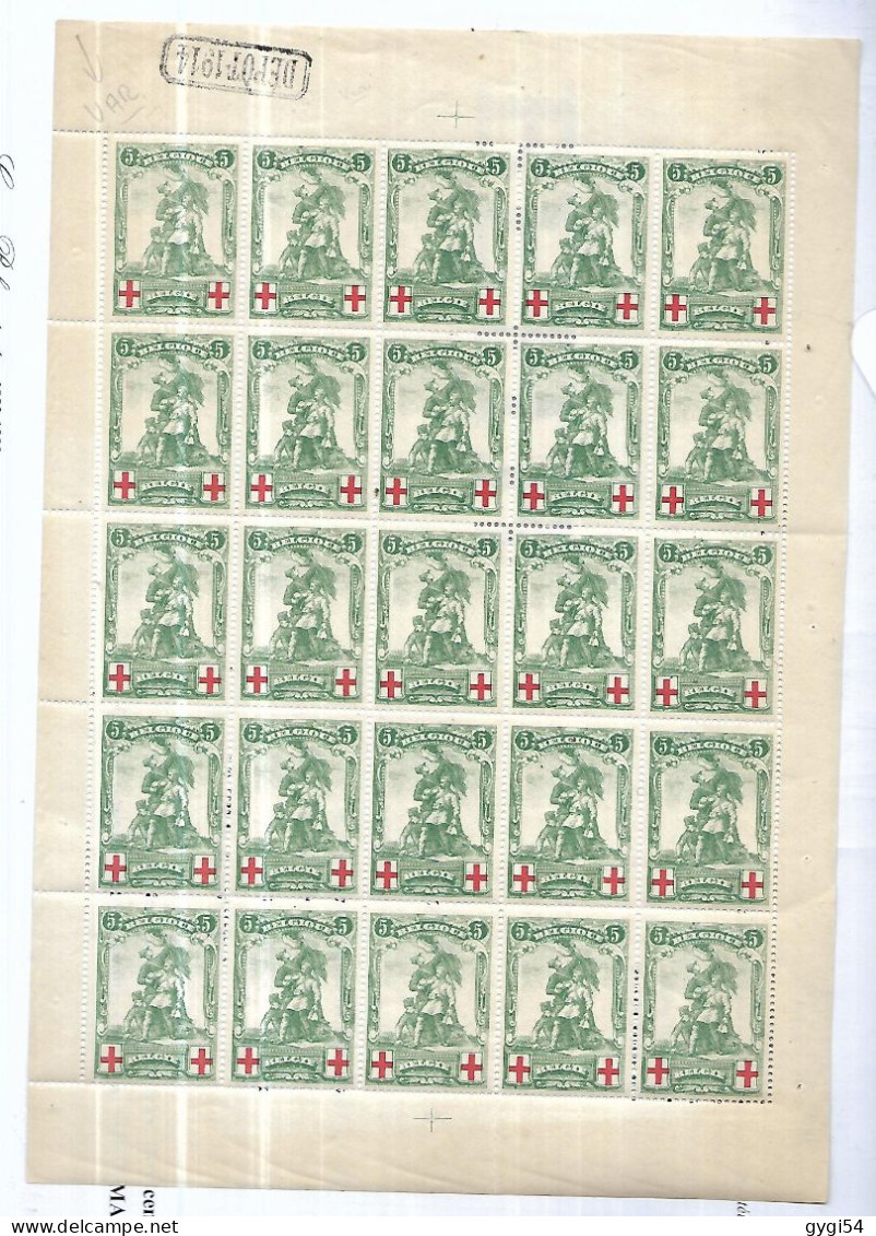 BELGIQUE  Type De Mérode 5c Vert Feuille De 25 Variété  Rectangle Rouge Quelques Adhérences - 1931-1950