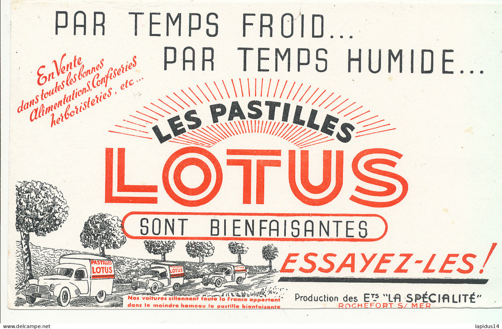 BU 2722   BUVARD  - LES PASTILLES LOTUS ( 21,50 Cm X 13,00 Cm) - Sucreries & Gâteaux