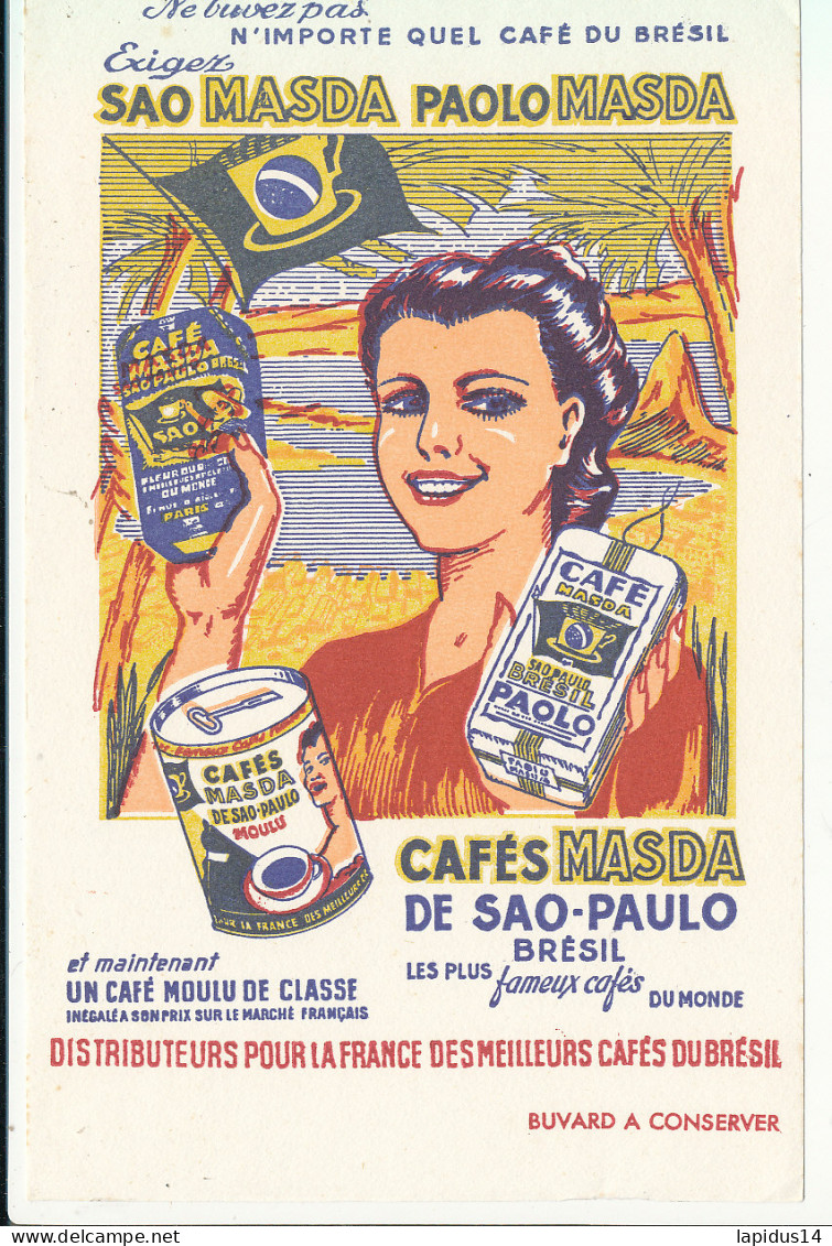 BU 2736   BUVARD  -   CAFES MASDA DE SAO-PAULO  BRESIL  ( 21,00 Cm X 13,50 Cm) - Café & Té