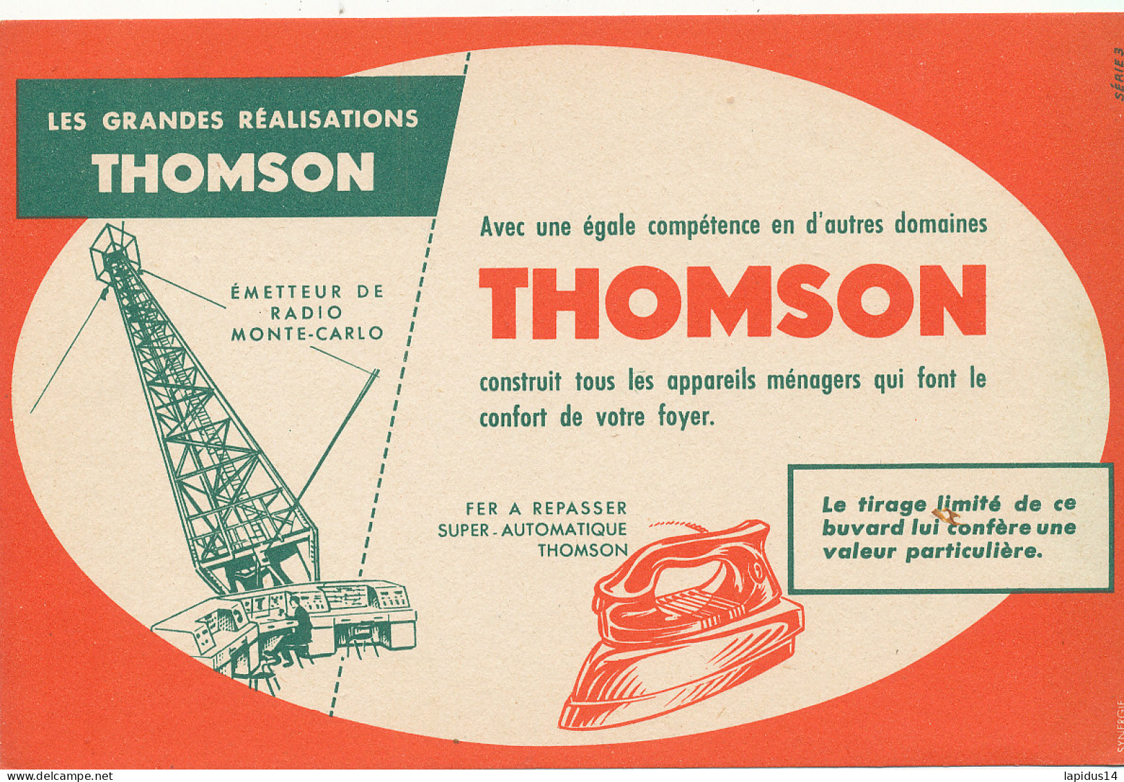 BU 2772   BUVARD - THOMSON  EMETTEUR DE RADIO     ( 20,50 Cm X 13,50 Cm) - Produits Ménagers