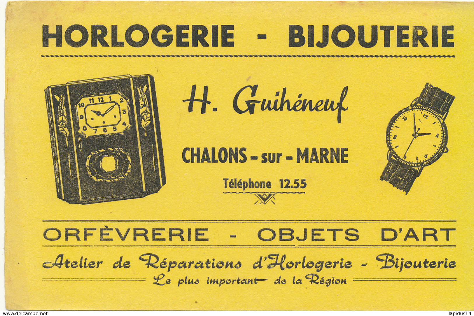 BU 2774   BUVARD -  HORLOGERIE BIJOUTERIE  H. GUIHENEUF  CHALONS-SUR-MARNE    ( 21,00 Cm X 13,50 Cm) - Produits Ménagers