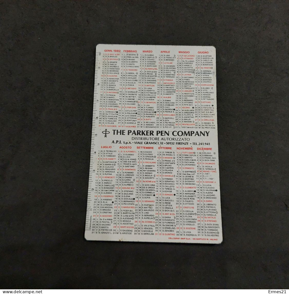 Calendarietto Calendrier 1982. Parker Pen Company. Condizioni Eccellenti. - Petit Format : 1981-90