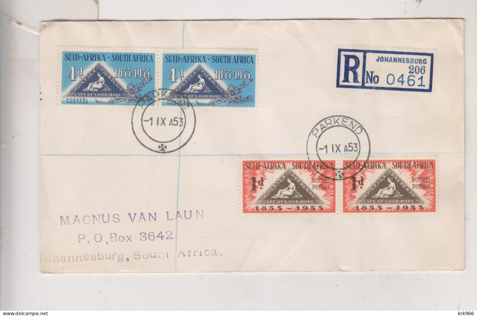 SOUTH AFRICA 1953 JOHANNESBURG PARKEND Nice Registered Cover - Luftpost