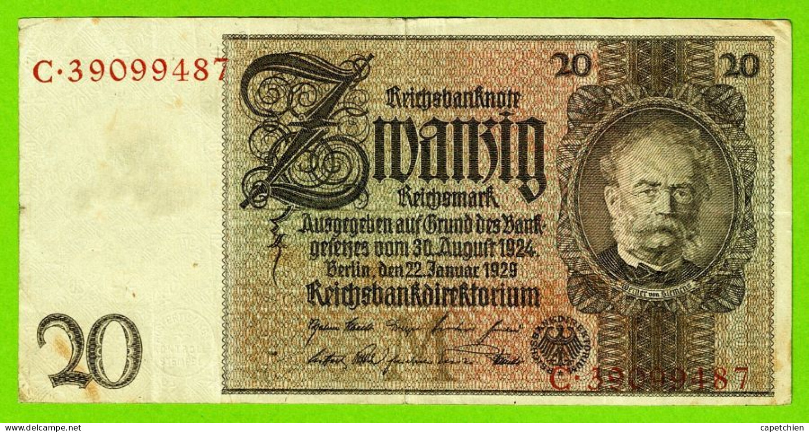 ALLEMAGNE / 20 MARK / 23 JANVIER 1929  / TTB + Mais Unr Pliure Verticale - 20 Mark