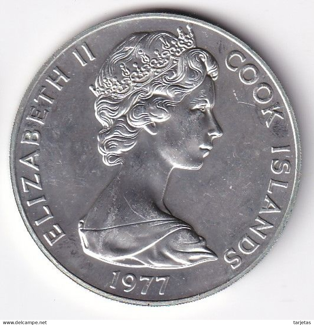 MONEDA DE PLATA DE COOK ISLANDS DE 5 DOLARES AÑO 1977 (SILVER-ARGENT ) PAJARO-BIRD - Cookinseln