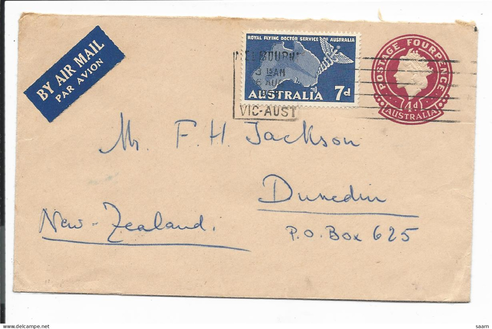 Australien U 36 ZF -  4 D Elisabeth Ganzsachen-Umschlag M. 7 D ZF Von Victoria Nach Neuseeland Bedarfsverwendet - Postal Stationery