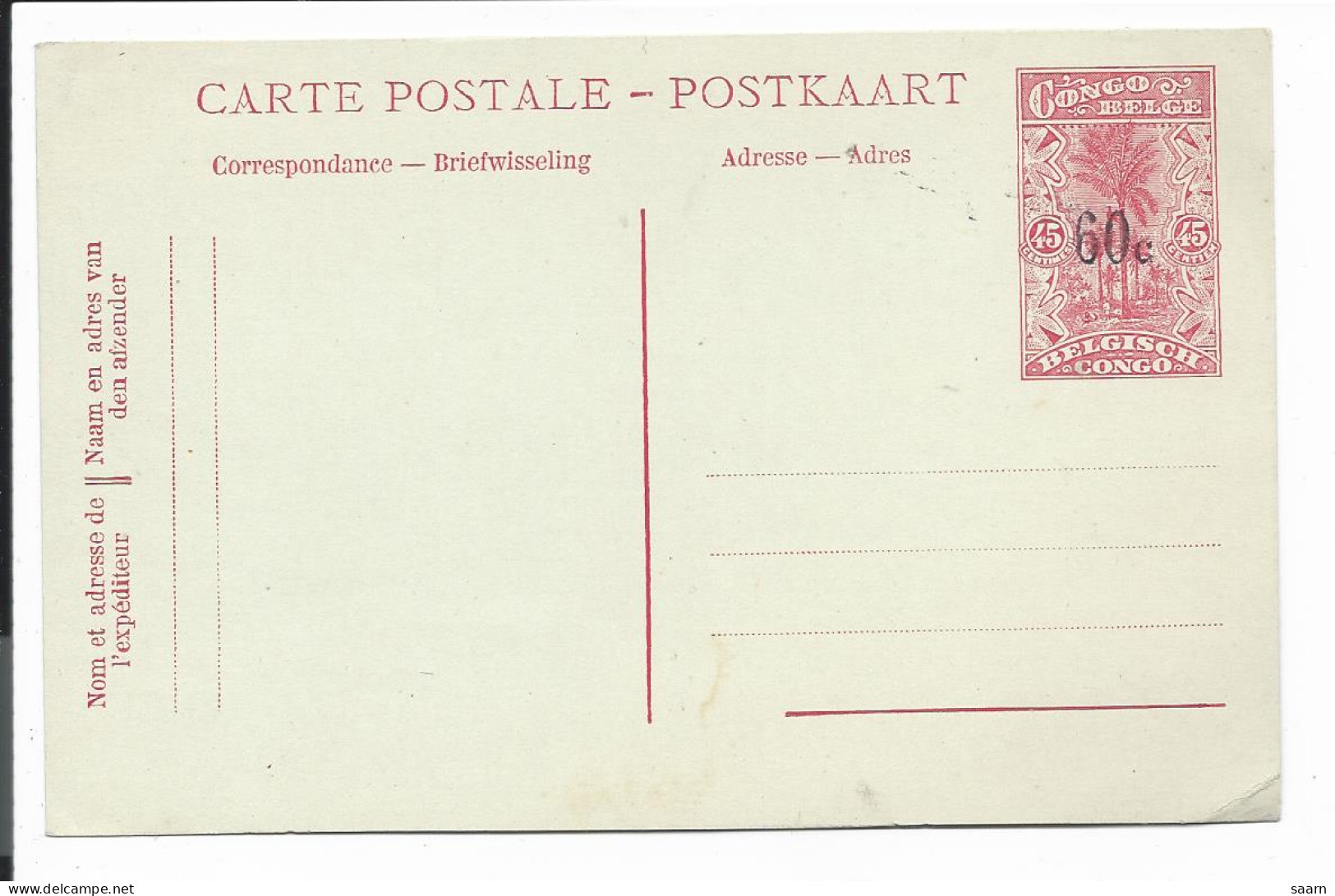 Belgisch-Kongo  P 68  ** -  60 Auf 45 Ct. Palmen Karte - Interi Postali