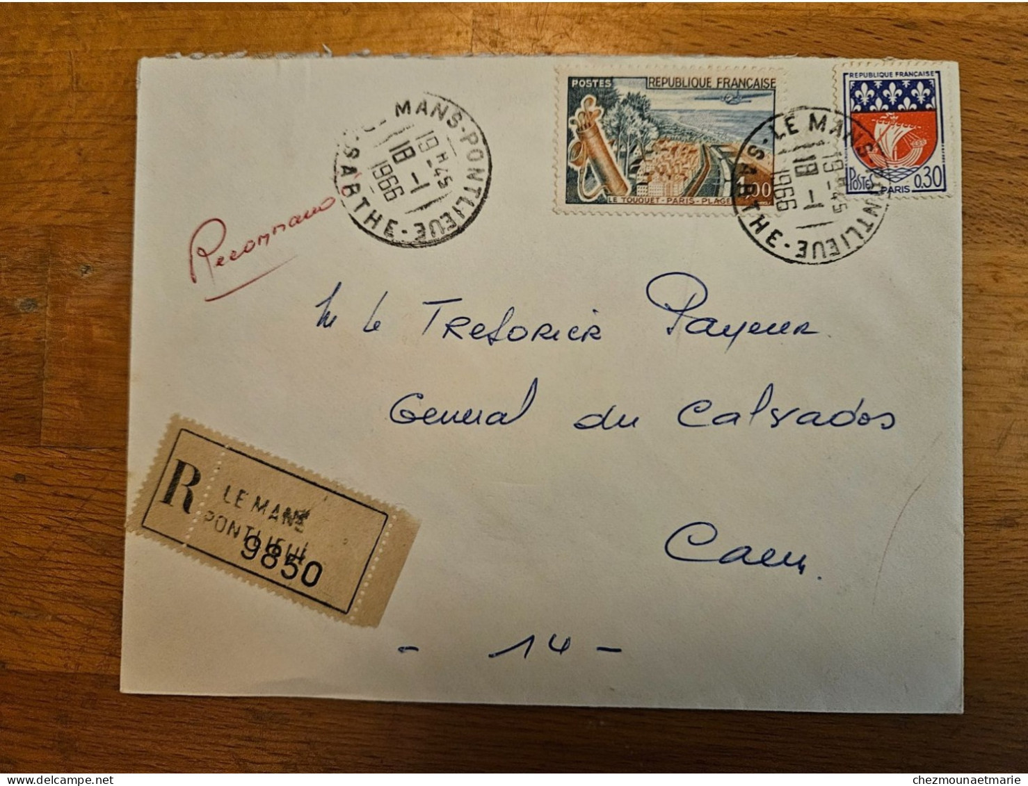 1966 REC 9850 LE MANS PONTLIEUE N°1355 POUR CAEN CAD ENVELOPPE - Lettres & Documents