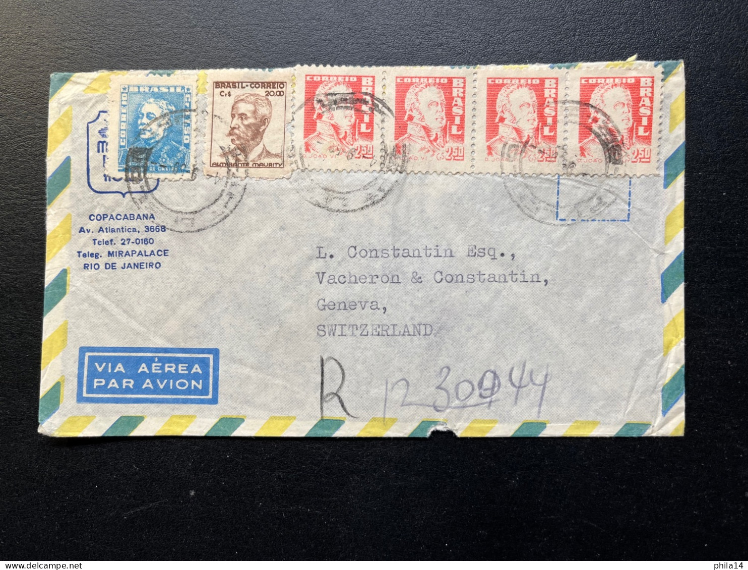 ENVELOPPE BRESIL RIO DE JANEIRO POUR GENEVE SUISSE 1959 - Covers & Documents