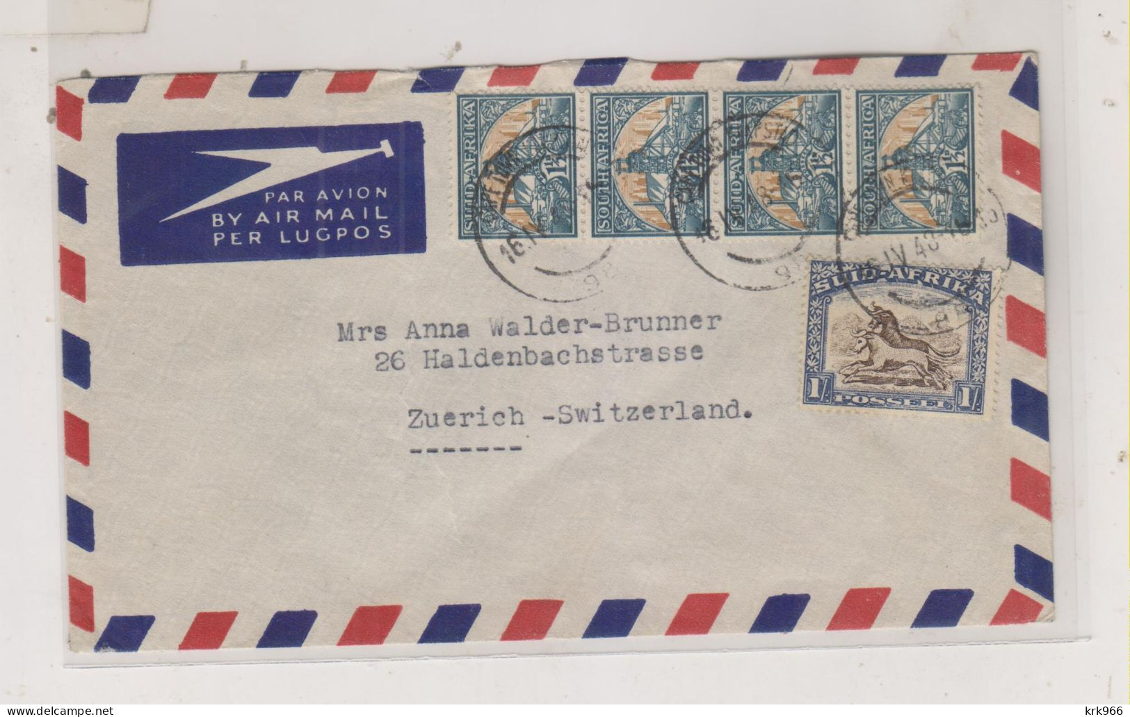 SOUTH AFRICA 1948 CAPE TOWN Nice  Airmail Cover To Switzerland - Aéreo