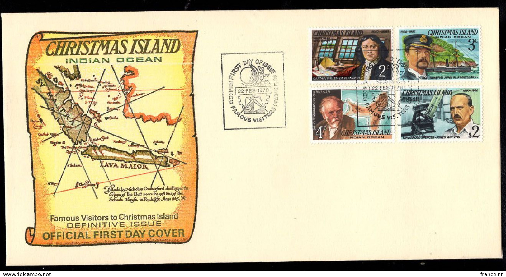 CHRISTMAS ISLAND(1978) Willem De Vlamingh. John F.L.P. Maclear. Sir John Murray. Sir Harold Spencer-Jones. . Unaddressed - Christmas Island