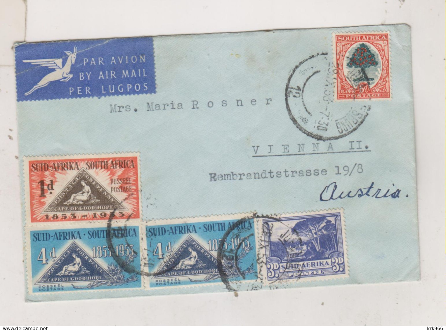 SOUTH AFRICA 1953 JOHANNESBURG  Nice   Airmail Cover To Austria - Poste Aérienne