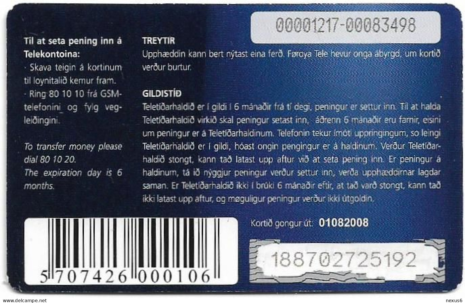 Faroe - Teledit - Woman And Man (Light Blue) Exp. 01.08.2008, GSM Refill 100Kr, Used - Isole Faroe