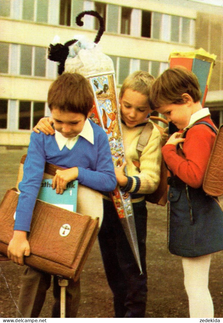 G8175 - Glückwunschkarte Schulanfang - Kinder Zuckertüte - Verlag Reichenbach DDR - Einschulung