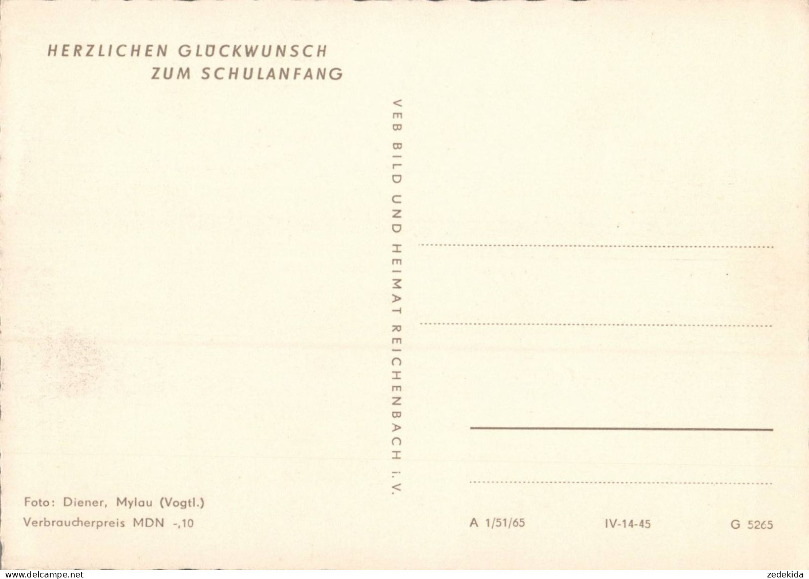 G8184 - TOP Glückwunschkarte Schulanfang - Kinder - Verlag Reichenbach DDR - Primero Día De Escuela