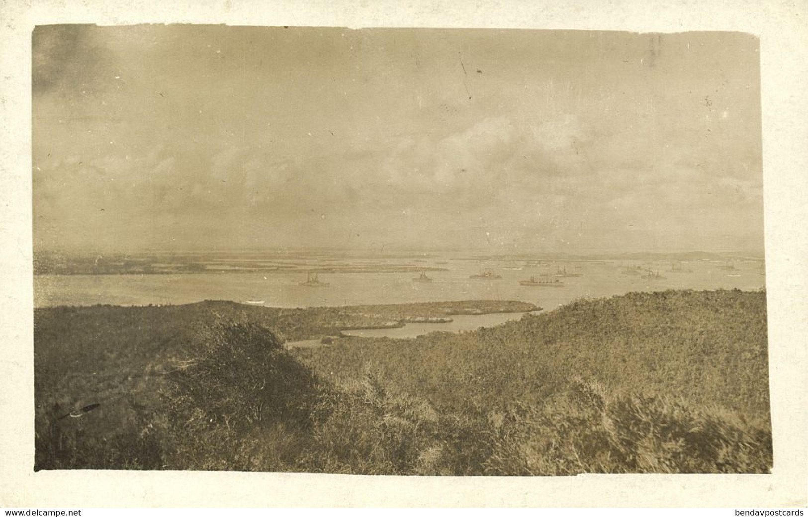 Cuba, GUANTANAMO BAY, Panorama, US War Ships (1910s) RPPC Postcard - Cuba