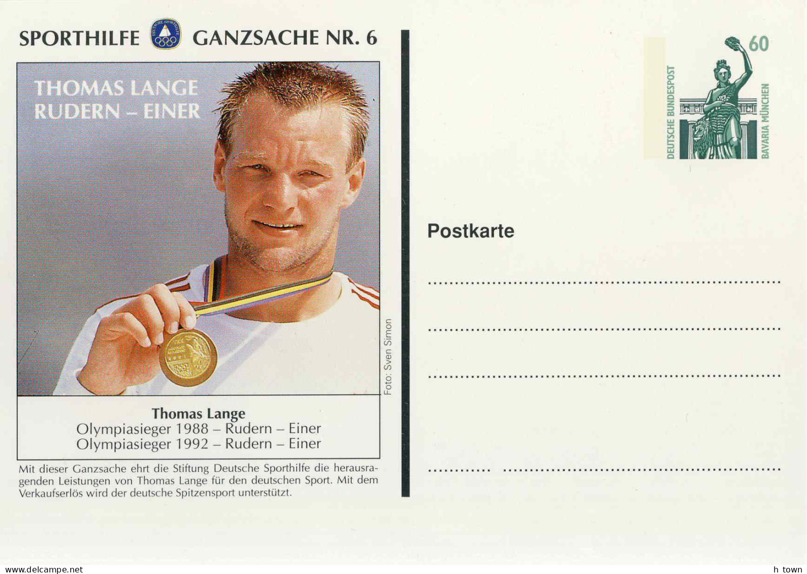 131  Aviron, Champion Olympique: Entier (c.p.) D'Allemagne - Rowing Gold Medal Olympics Barcelona 1992, Seoul 1988 - Aviron